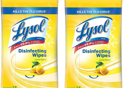 Lysol Disinfecting Multi-Surface Antibacterial Cleaning Wipes, Lemon & Lime Blossom Scent, Flatpack, 15 Count (Pack Of 2)