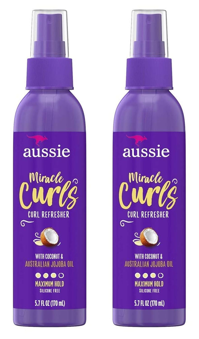 Aussie Miracle Curls Curl Refresher Spray Gel, Max Hold, with Coconut & Jojoba Oil, 5.7 Fl Oz (Pack Of 2)