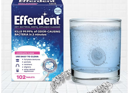 Efferdent Original Anti-Bacterial, Retainer and Denture Complete Cleanser Tablets, 102 Tablets (Pack Of 6)