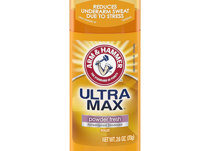 Arm & Hammer Ultra-Max Solid Anti-Perspirant Deodorant, Powder Fresh, 2.6 Ounce (Pack Of 6)