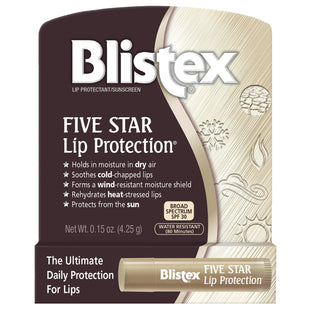 Blistex Five Star Lip Protection Balm stick, Moisture Shield with SPF 30, Wind & Water-Resistant Lip Care, 0.15 Ounce (Pack Of 2)