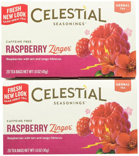 Celestial Seasonings Raspberry Zinger Naturally Caffeine-Free Herbal Tea, 20 Count (Pack Of 2)