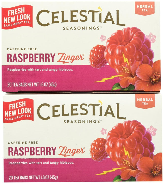 Celestial Seasonings Raspberry Zinger Naturally Caffeine-Free Herbal Tea, 20 Count (Pack Of 2)