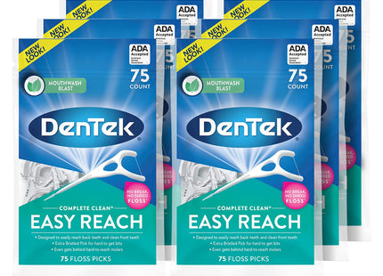 DenTek Complete Clean Easy Reach Floss Picks No Break & No Shred Floss 75 Count (Pack Of 12)