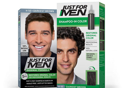 Just For Men Hair Dye for Men, H-50 Darkest Brown Shampoo, Men's Hair Dye with Vitamin E for Stronger Hair, (Pack Of 6)