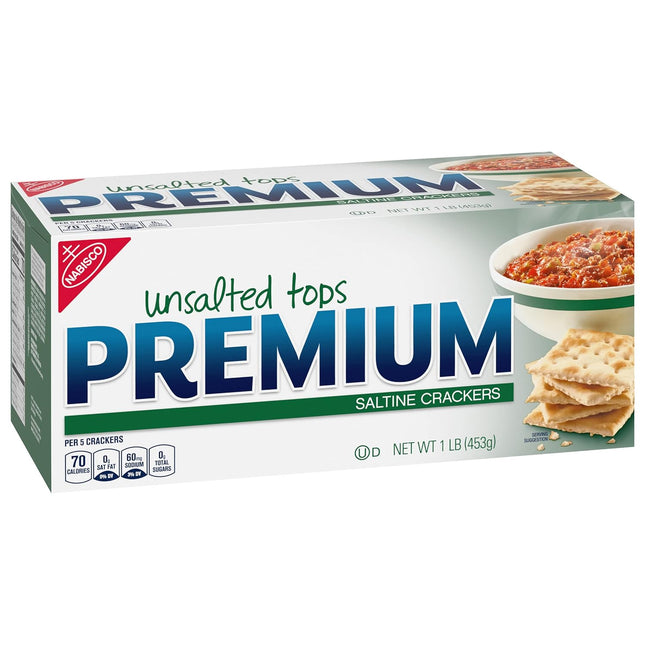 Nabisco Premium Unsalted Tops Saltine Crackers, Crispy, Square, Low Salt Crackers, 16 Ounce (Pack Of 1)