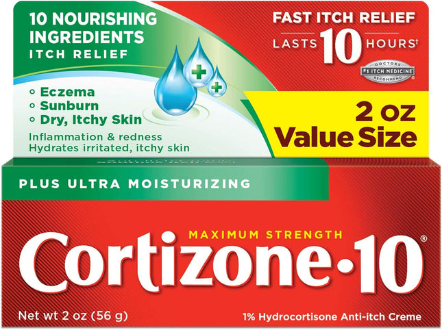 Cortizone-10 Plus Maximum Strength Hydrocortisone Anti-Itch Creme Plus Moisturizers, 2-Ounce Tubes (Pack Of 3)