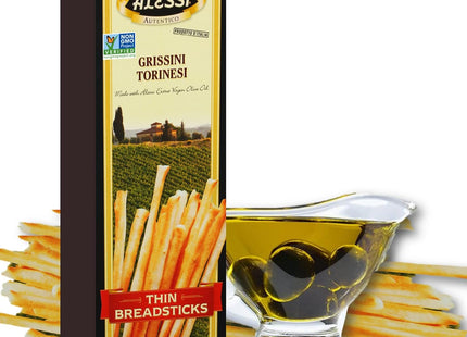 Alessi Imported Breadsticks, Thin Autentico Italian Crispy Bread Sticks, Low Fat Made with Extra Virgin Olive Oil, 3 Ounce (Pack Of 1)