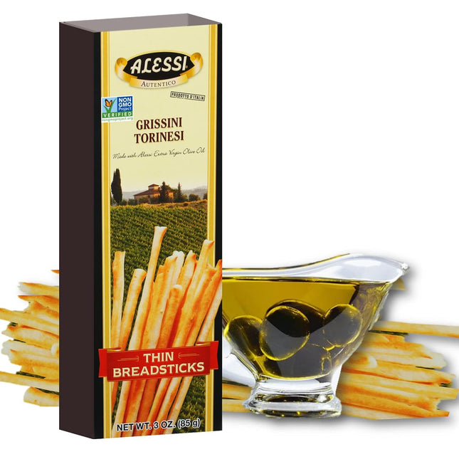 Alessi Imported Breadsticks, Thin Autentico Italian Crispy Bread Sticks, Low Fat Made with Extra Virgin Olive Oil, 3 Ounce (Pack Of 1)