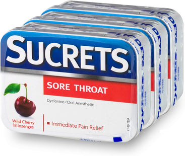 Sucrets Sore Classic Throat Lozenge, Original Formula, Wild Cherry, 18 Count (Pack Of 3)