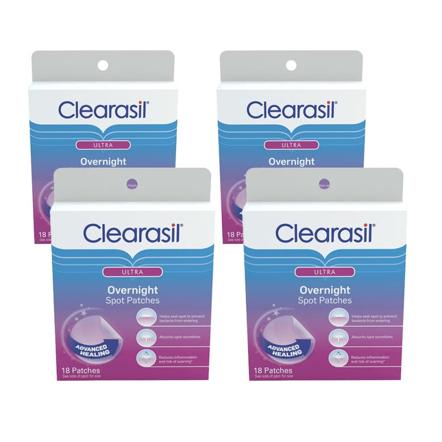 Clearasil Overnight Spot Patches, Advanced Healing, Hydrocolloid Acne Pimple Trea, 18 Count (Pack Of 4)