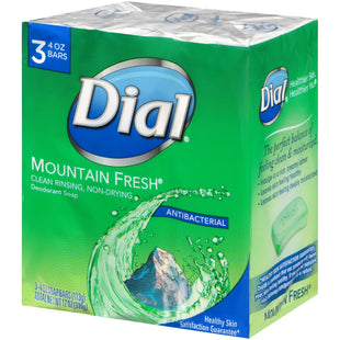 Dial Antibacterial Deodorant Bar Soap, Mountain Fresh, for Unisex, 3 Bars 4 Ounce Each (Pack Of 12)