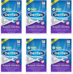 DenTek Cross Flosser Plaque Control Floss Picks X-Shaped Floss 75 Count (Pack Of 6)