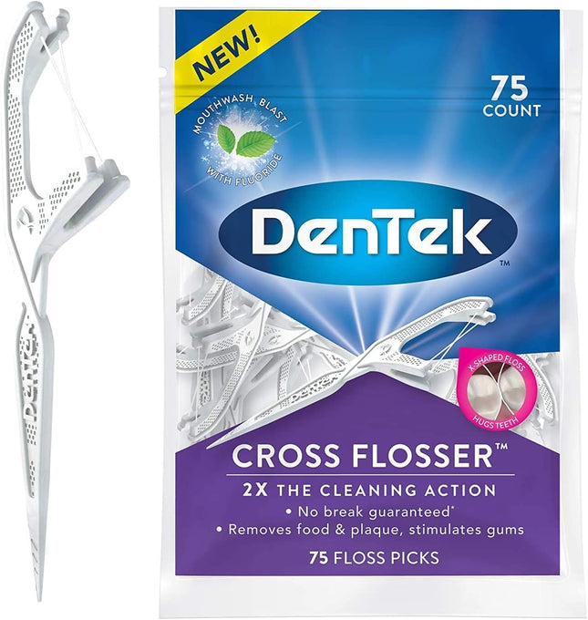 DenTek Cross Flosser Plaque Control Floss Picks X-Shaped Floss 75 Count (Pack Of 4)