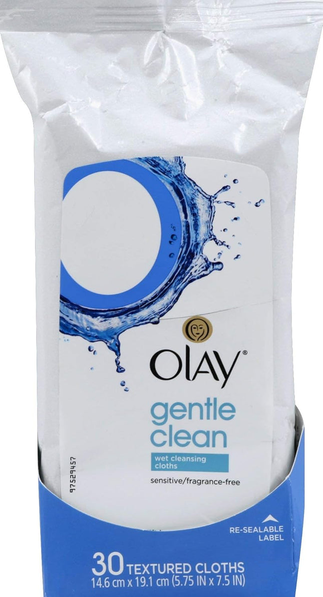 OLAY Wet Cleansing Cloths Gentle Clean, Sensitive Fragrance-Free 30 Count (Pack Of 5)