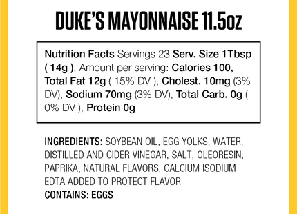 Duke's Smooth & Creamy Real Mayonnaise, Rich & Creamy, Sugar Free, 11.5 Fl Oz (Pack Of 1)