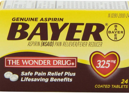 Genuine Bayer Aspirin Pain Reliever Fever Reducer 325mg Coated Tablets 24 Ct (Pack Of 12)