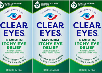 Clear Eyes Triple Relief Lubricant Eye Drops 0.5 Fl Oz (Pack Of 12)