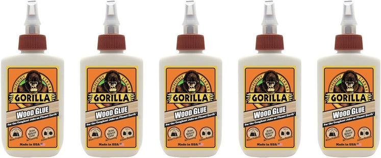 Gorilla Water Based Glue Bottle, Natural Wood Color, Indoor-Outdoor Use, 4 Ounce (Pack Of 5)