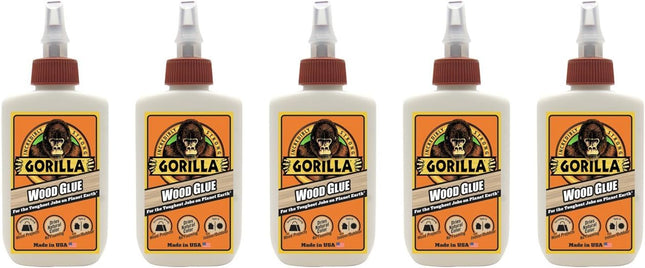 Gorilla Water Based Glue Bottle, Natural Wood Color, Indoor-Outdoor Use, 4 Ounce (Pack Of 5)