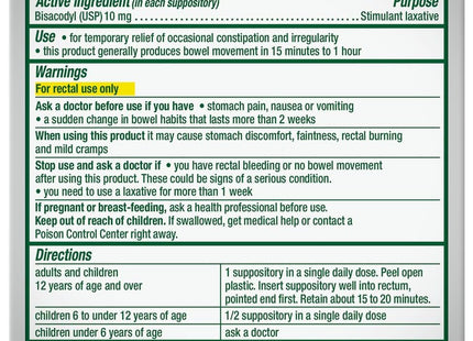 Dulcolax Laxative Suppository for Gentle, Overnight Constipation Relief 4ct (Pack Of 6)