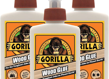 Gorilla Water Based Glue Bottle, Natural Wood Color, Indoor-Outdoor Use, 4 Ounce (Pack Of 3)