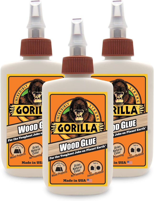 Gorilla Water Based Glue Bottle, Natural Wood Color, Indoor-Outdoor Use, 4 Ounce (Pack Of 3)