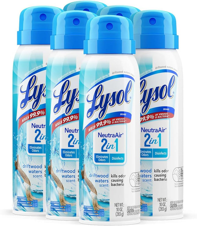 Lysol NeutraAir, 2 In 1 Eliminates Odors and Disinfects,, Air Freshener Spray, Driftwood Waters Scent, 10 Fl Ounce (Pack Of 6)