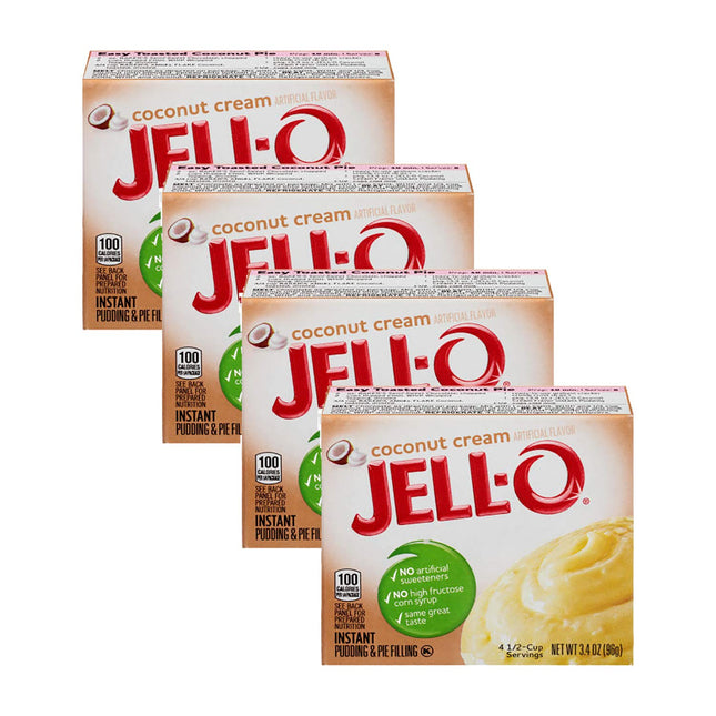 Jell-O Coconut Cream, Artificially Flavored, Instant Pudding & Pie Filling Mix, No Artificial Sweeteners, 3.4 Ounce (Pack Of 4)