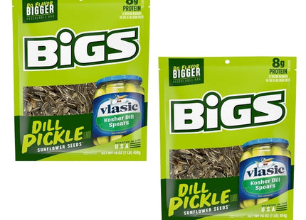 Bigs Vlasic Dill Pickle Sunflower Seeds, Keto Friendly Snack, Low Carb Lifestyle, 16 Ounce (Pack Of 24)