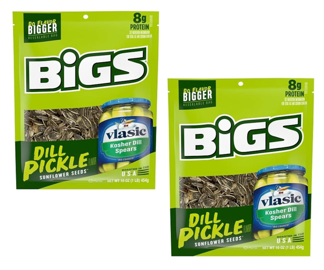 Bigs Vlasic Dill Pickle Sunflower Seeds, Keto Friendly Snack, Low Carb Lifestyle, 16 Ounce (Pack Of 2)