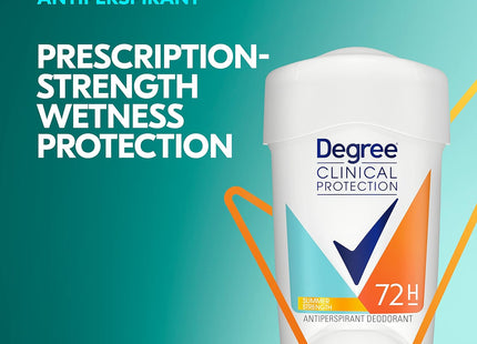 Degree Clinical Protection Summer Strength Antiperspirant & Deodorant, 72-Hour Sweat & Odor Protection 1.7 oz (Pack Of 10)