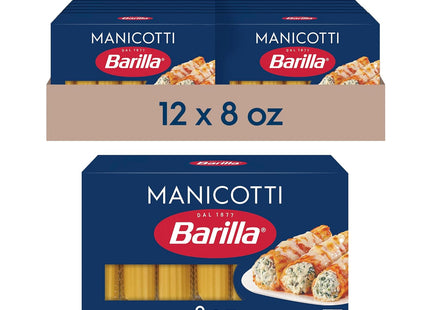 Barilla Classic Blue Box Oven Pasta Manicotti, Made with Durum Wheat Semolina, Kosher Certified Pasta 8 Ounce (Pack Of 12)