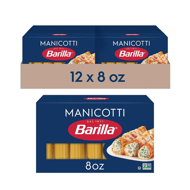 Barilla Classic Blue Box Oven Pasta Manicotti, Made with Durum Wheat Semolina, Kosher Certified Pasta 8 Ounce (Pack Of 12)