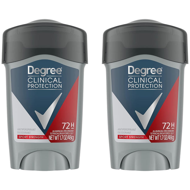 Degree Clinical+ Anti Perspirant Deodorant Stick, Solid, Sport Strength, 72-Hour Sweat & Odor Protection 1.7 Ounce (Pack Of 2)