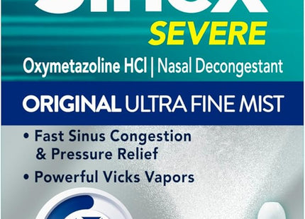 Vicks Sinex Severe Original Nasal Spray, Decongestant, 12 Hour, Fast Relief, 0.50 Ounce (Pack Of 32)