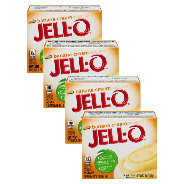 Jell-O Banana Cream, Artificial Flavored, Instant Pudding Mix & Pie Filling, No Artificial Sweeteners, 3.4 Ounce (Pack Of 4)