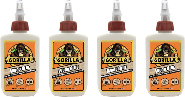 Gorilla Water Based Glue Bottle, Natural Wood Color, Indoor-Outdoor Use, 4 Ounce (Pack Of 4)