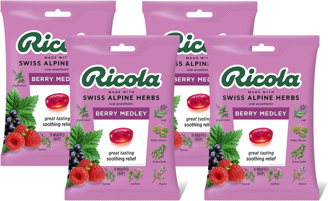 Ricola Berry Medley Bag, Cough Suppressant Throat Drops, Naturally Soothing Relief 19 Count (Pack Of 4)