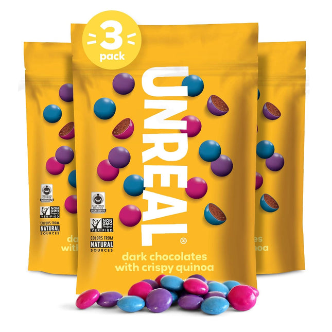 Unreal Candy Quinoa Chocolate Gems, Dark Chocolate Crispy Gems Candy Bag, 5 Ounces (Pack Of 6)