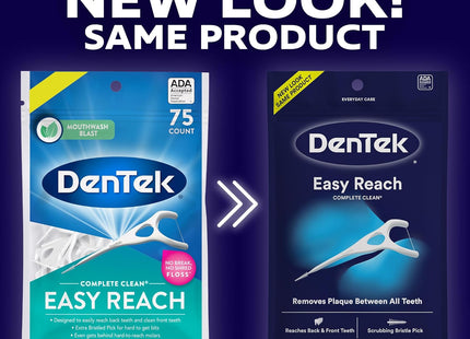 DenTek Complete Clean Easy Reach Floss Picks No Break & No Shred Floss 75 Count (Pack Of 12)