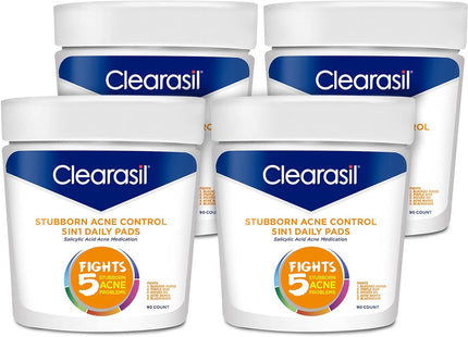 Clearasil ultra 5 in 1 Acne Control Treatment Facial Cleansing Daily Pads, Skincare, 90 Count (Pack Of 12)