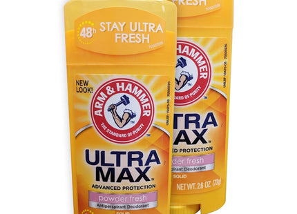 Arm & Hammer Ultra-Max Solid Anti-Perspirant Deodorant, Powder Fresh, 2.6 Ounce (Pack Of 2)