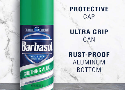 Barbasol Thick & Rich Soothing Aloe Shaving Cream, Rust-proof aluminum bottom, 7.0 Ounce (Pack Of 6)