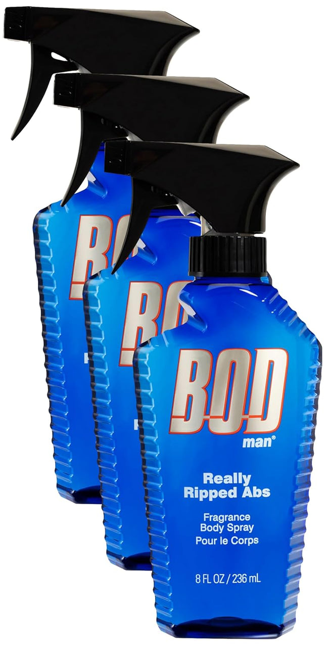 Bod Man Really Ripped Abs, De Coeur Fragrance Body Spray, For Men 8.0 Ounce (Pack Of 3)