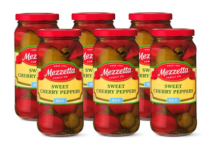 Mezzetta Sweet Cherry Peppers, Mildly Spicy. Kosher, Gluten Free, Keto, Shelf-Stable Glass Jar 16 Ounce (Pack Of 6)