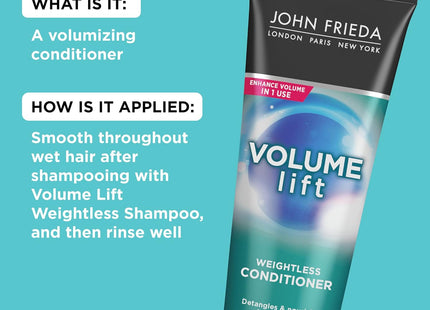 John Frieda Luxurious Volume Touchably, Natural Fullness Lightweight Conditioner, Safe for Color Treated Hair, for Fine or Flat Hair, 8.45 Ounces (Pack Of 3)