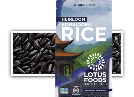 Lotus Foods, Organic Gluten Free Heirloom Forbidden Black Rice, Whole Grain, Non GMO, Vegan, 15 ounce (Pack Of 12)