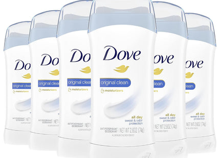 Dove Invisible Solid, Advanced Care, Sweat and Odor Protection, Anti-Perspirant Deodorant, Original Clean, 2.6 Oz (Pack Of 6)