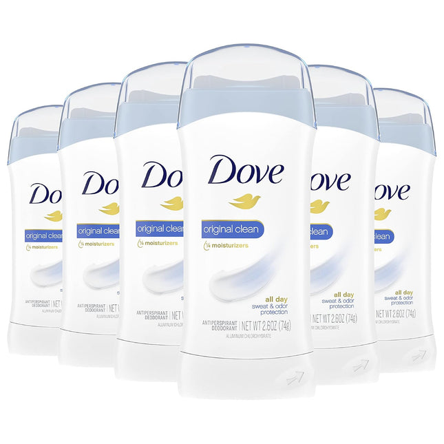 Dove Invisible Solid, Advanced Care, Sweat and Odor Protection, Anti-Perspirant Deodorant, Original Clean, 2.6 Oz (Pack Of 6)